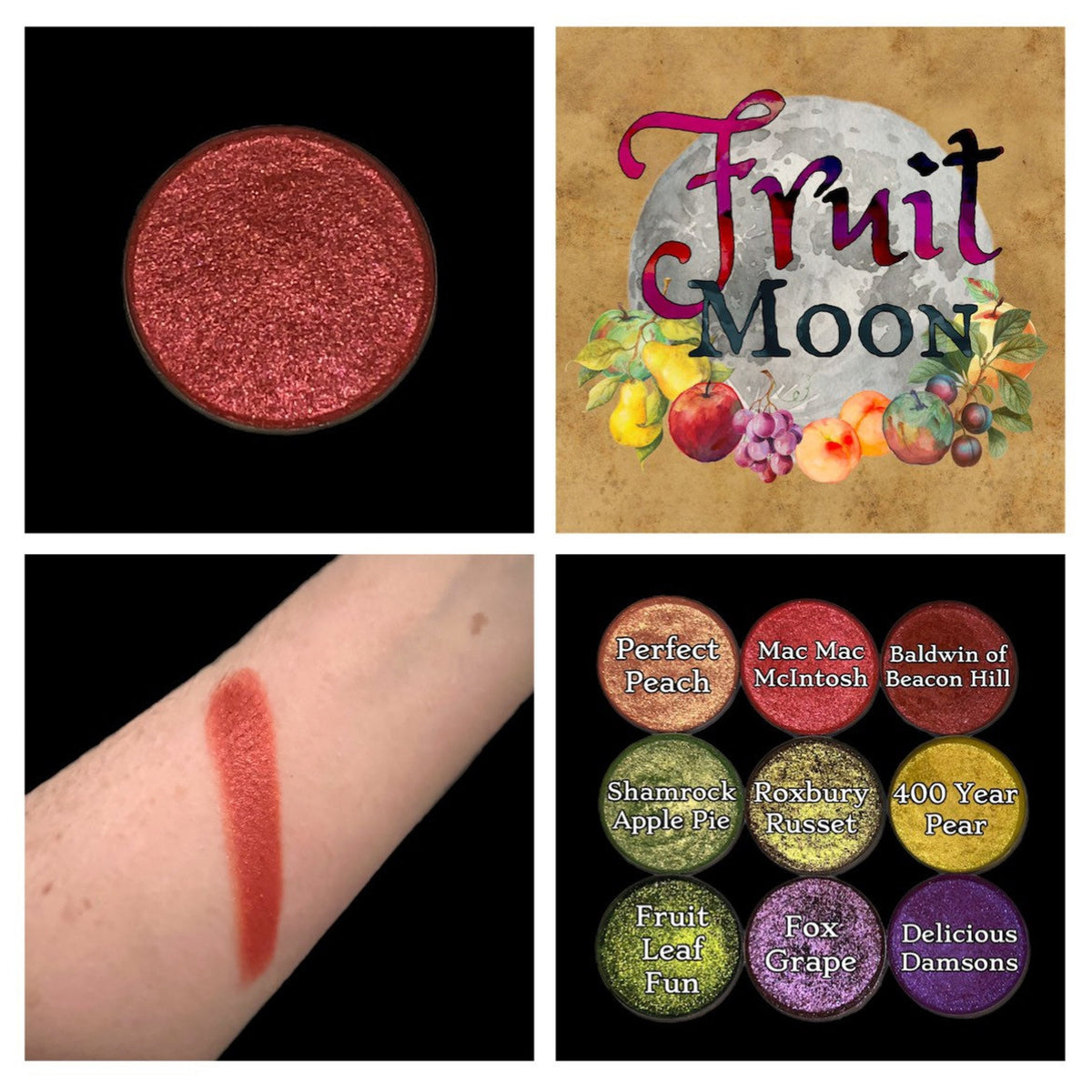 Single eyeshadow compact in a soft peach shade with gold shimmer, vegan and cruelty-free.