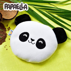 Panda plush toy with white and black colors, soft material, PAPAELLA brand name visible
