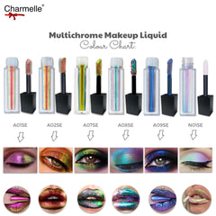 Side view of chameleon multichrome liquid eyeshadow bottle showing shifting mirror chrome shine on angled surface