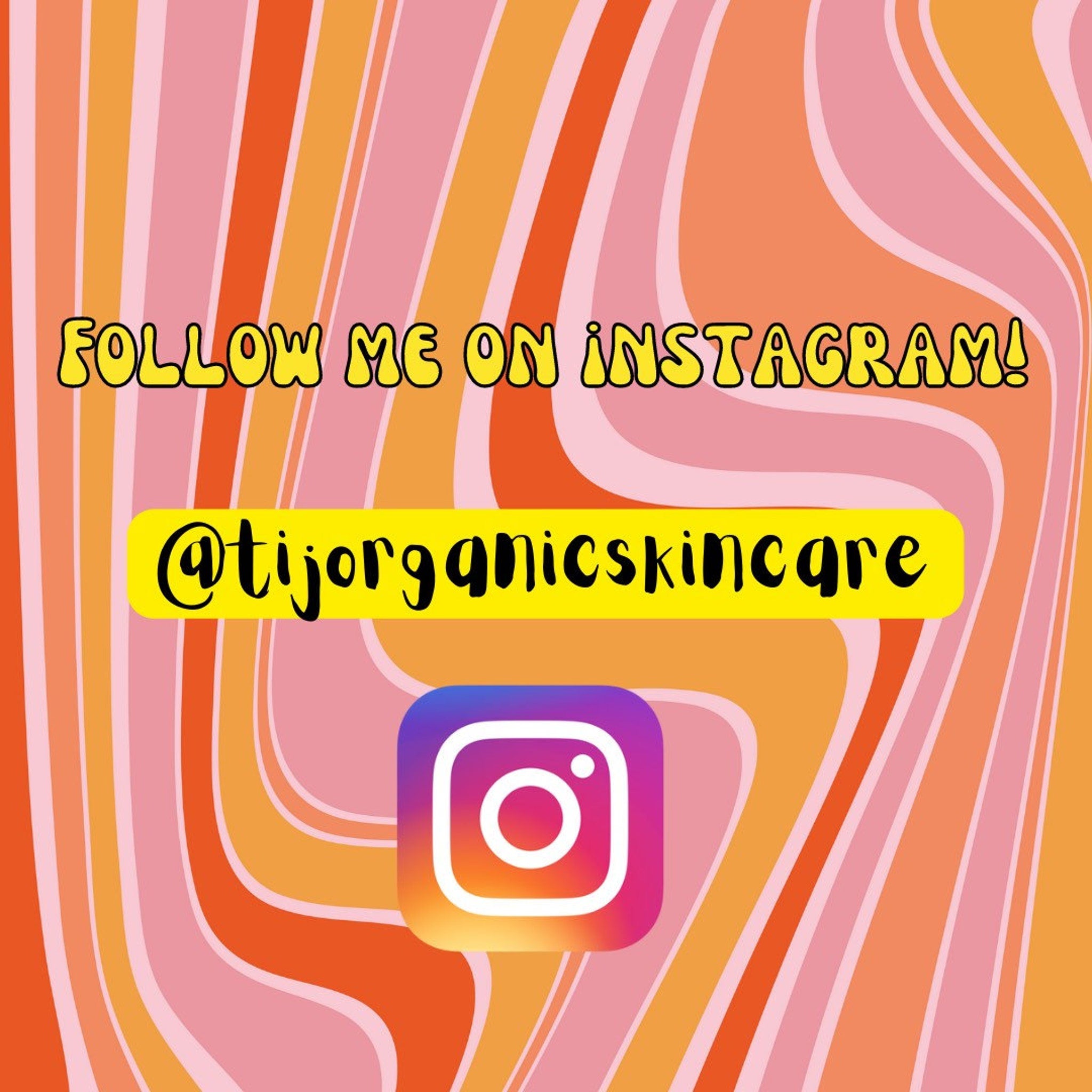 Instagram graphic with retro wavy background, text, and Instagram logo for @tijorgnicskincare