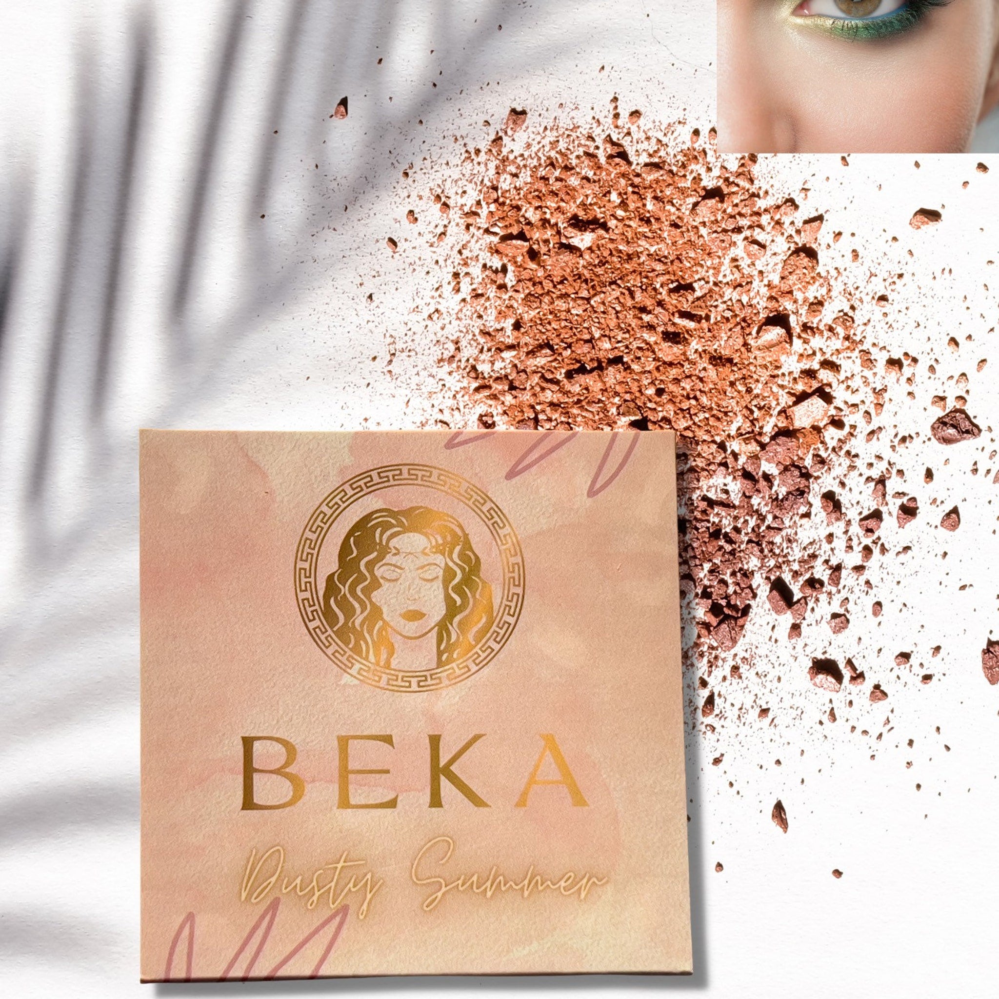 Open 4-piece eyeshadow palette showing four square pans with matte and shimmer shades in neutral tones