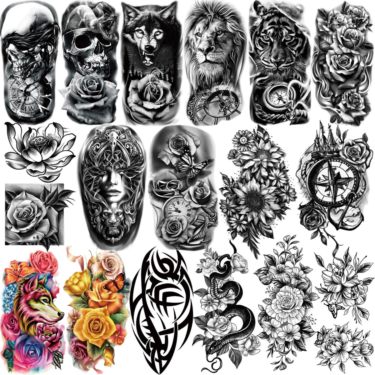 Main product view of Kids Waterproof Temporary Tattoos - 77 Sheets 17 Half Arm  60 Tiny Safe for Skin