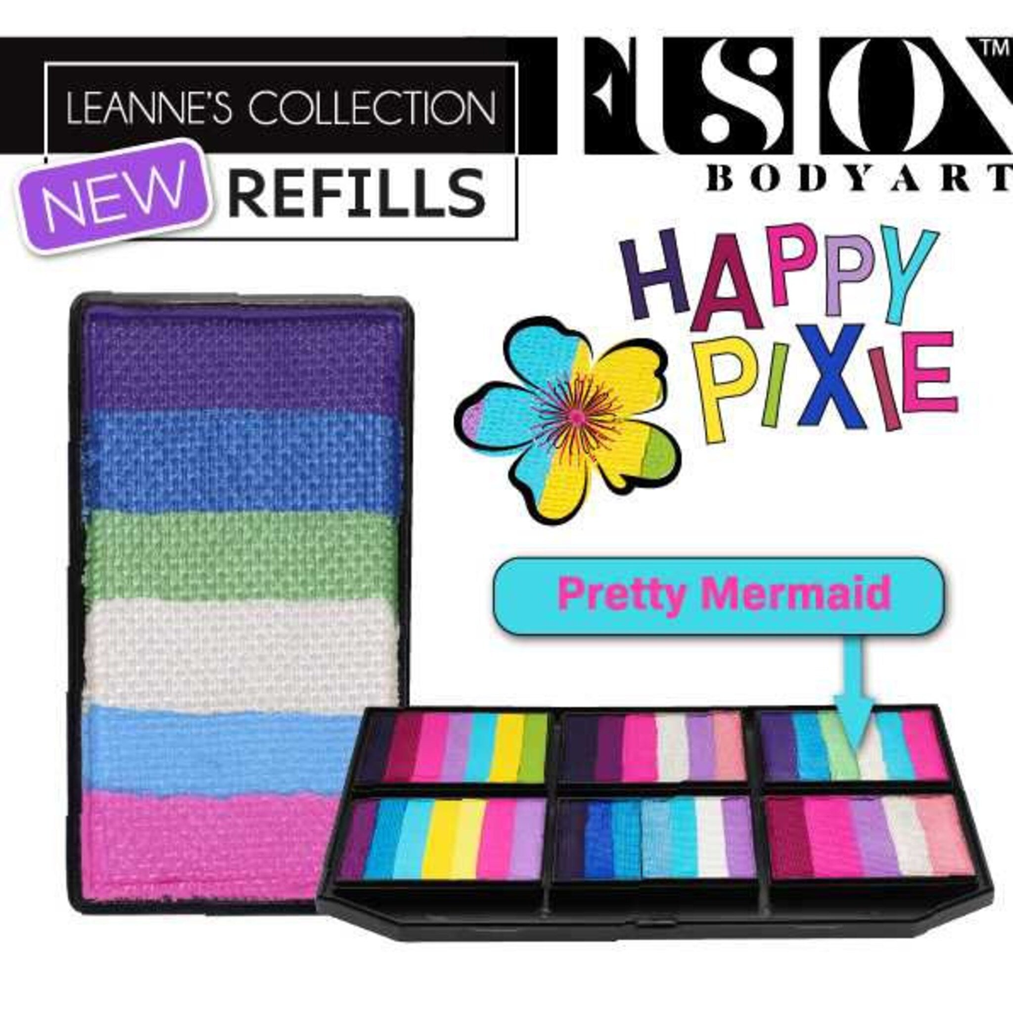 Face paint refills with multiple colors, Fusion Body Art, Leanne's Collection, Happy Pixie and Pretty Mermaid