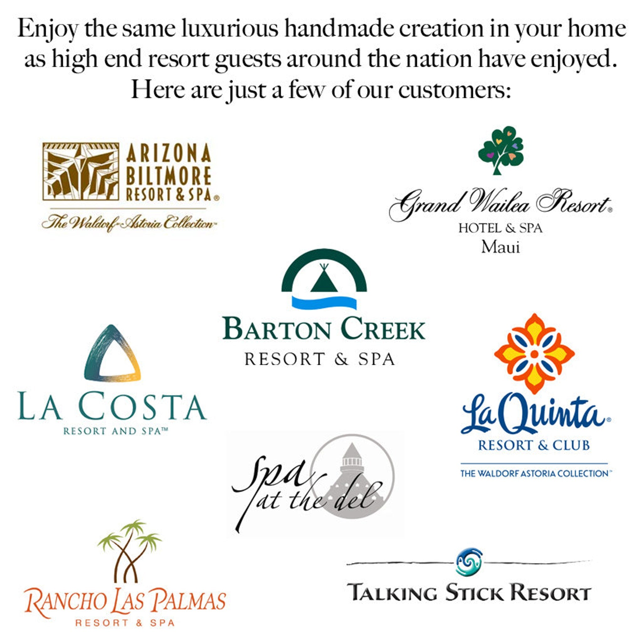 Resort logos, various colors and styles, shown as customer examples