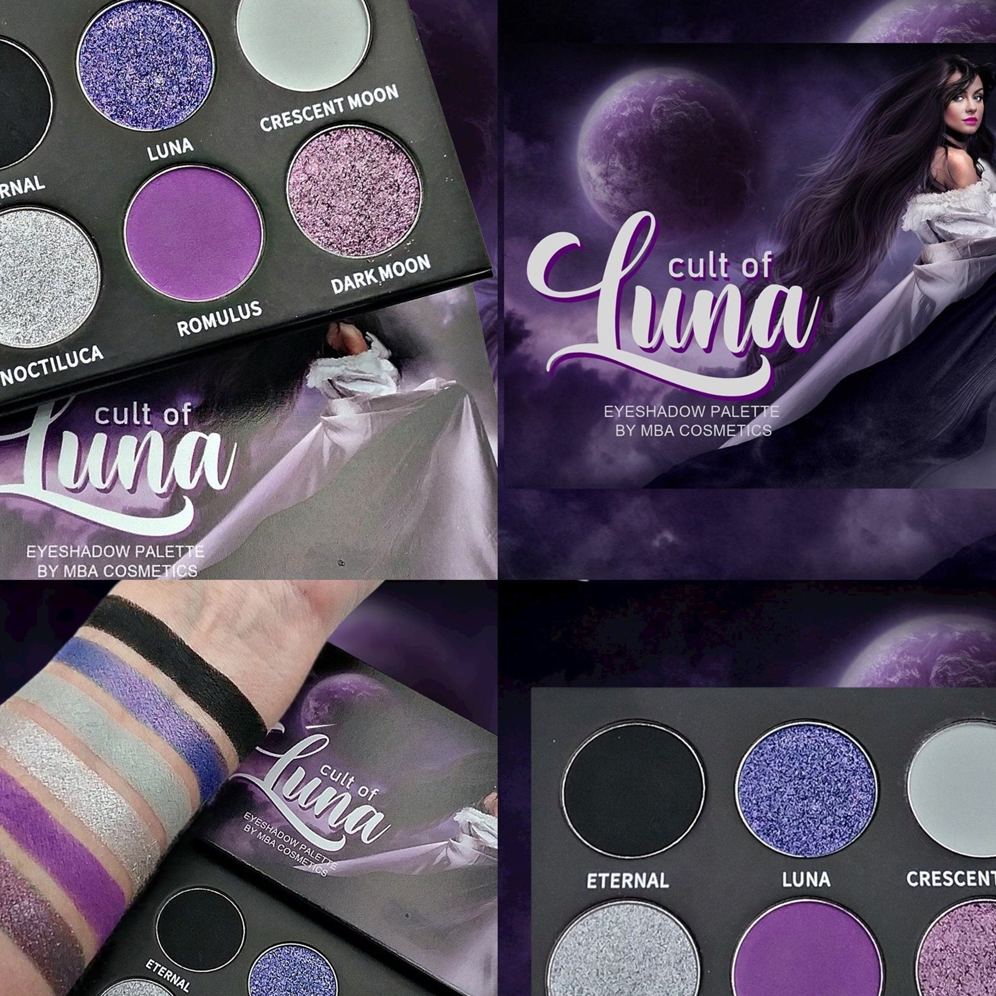 Close-up of Luna Eyeshadow Palette showing six vibrant matte and shimmer shades in warm bronze tones