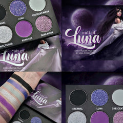 Close-up of Luna Eyeshadow Palette showing six vibrant matte and shimmer shades in warm bronze tones