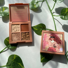 Close-up of Niko Niko Mini Eyeshadow Palette showing six vibrant matte and shimmer shades in pink, purple, and gold tones