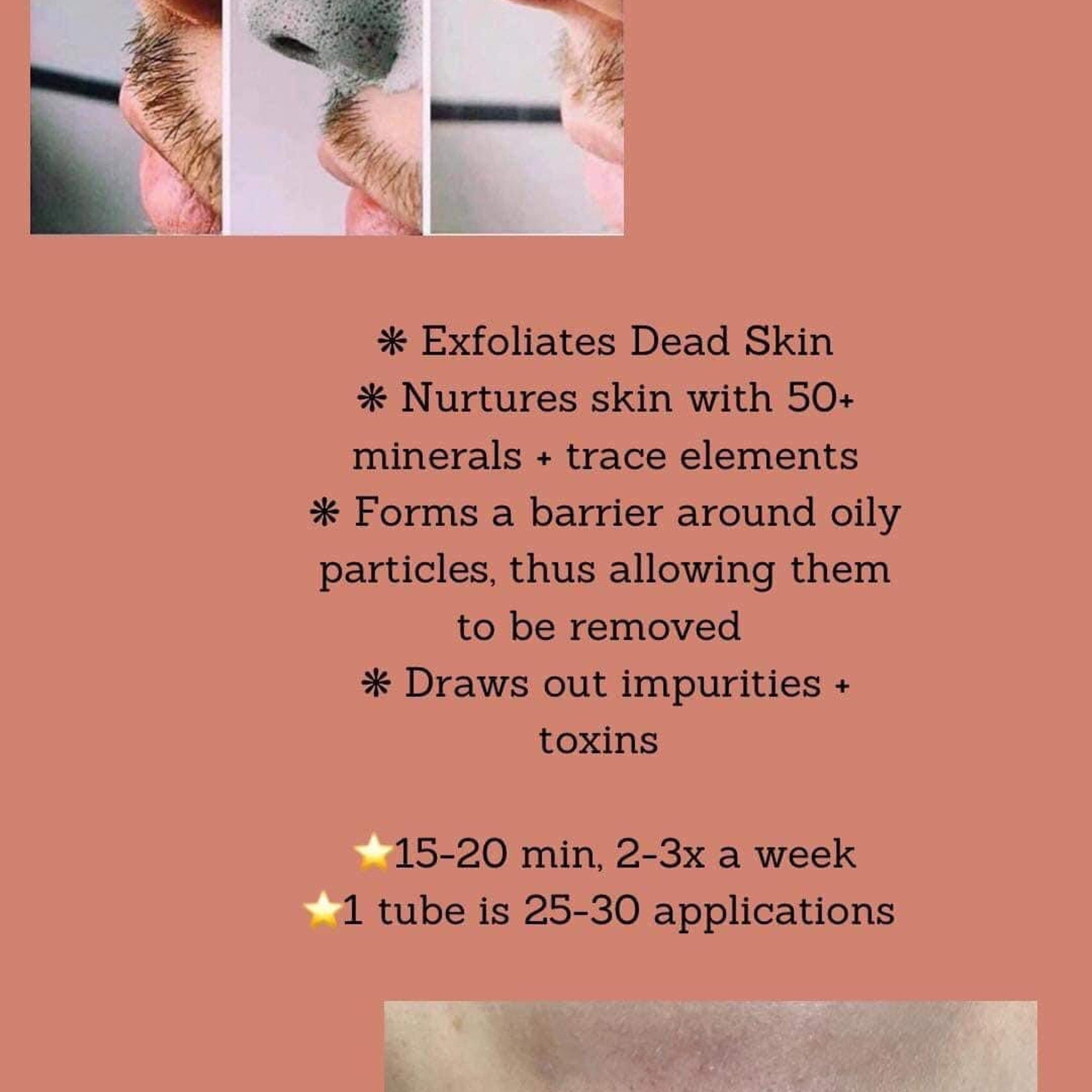 Dead skin exfoliation process with nose, showing skin, grey substance, and text on a peach background