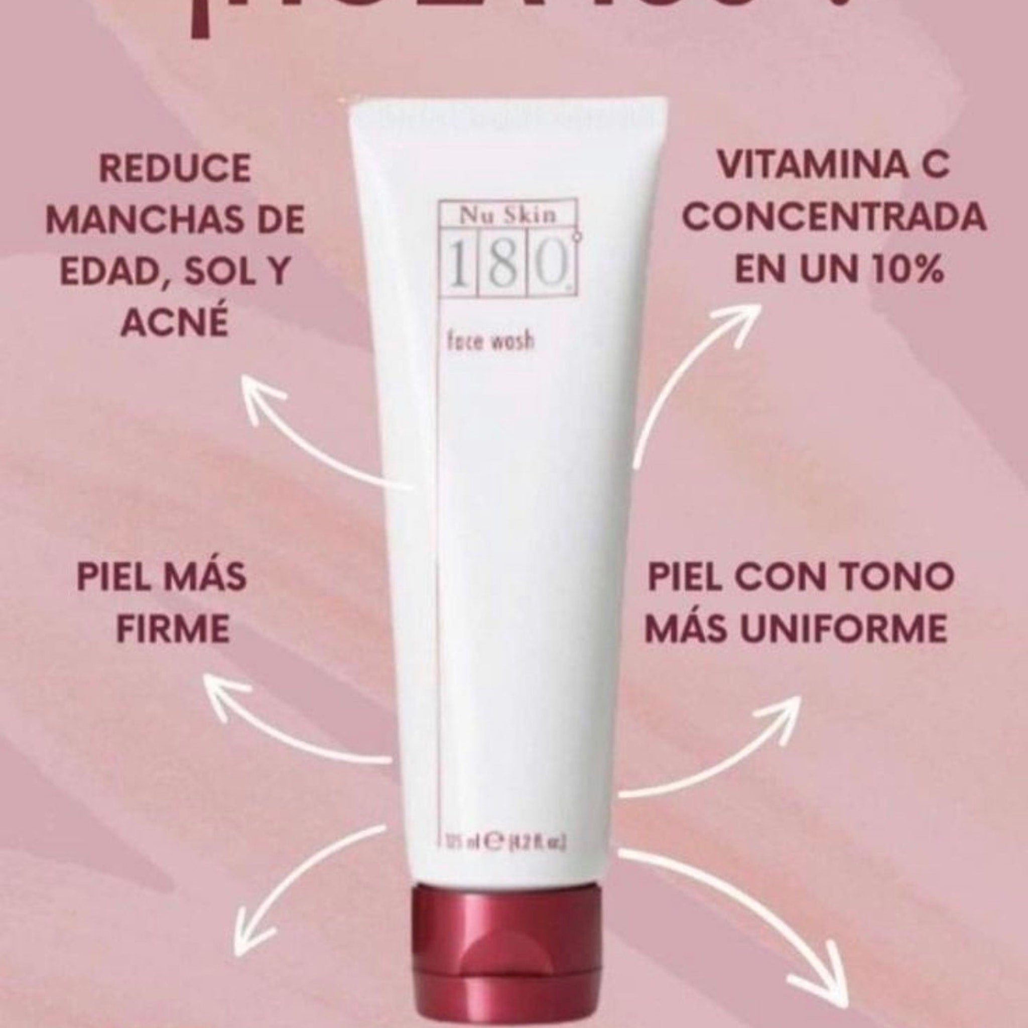 Face wash tube, white with red base, Nu Skin 180 face wash label shown