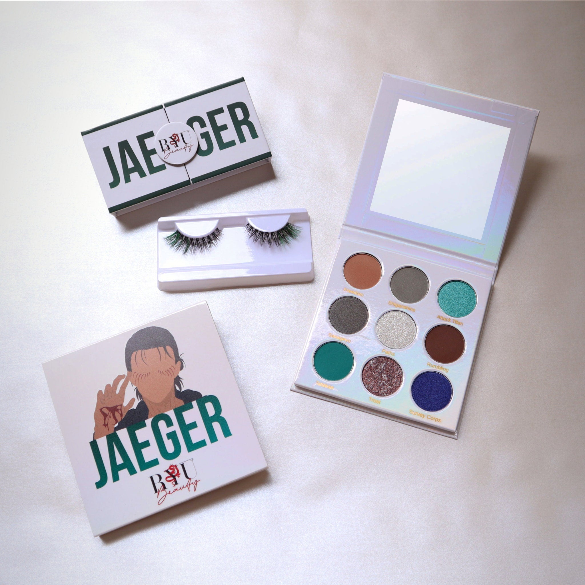 Founding Titan Eyeshadow Bundle featuring six vibrant pressed powder shades in sleek black packaging