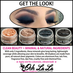 White, silver, and black mineral eye shadow trio in a 10g jar with sleek black lid, showcasing complementary shades for layered looks