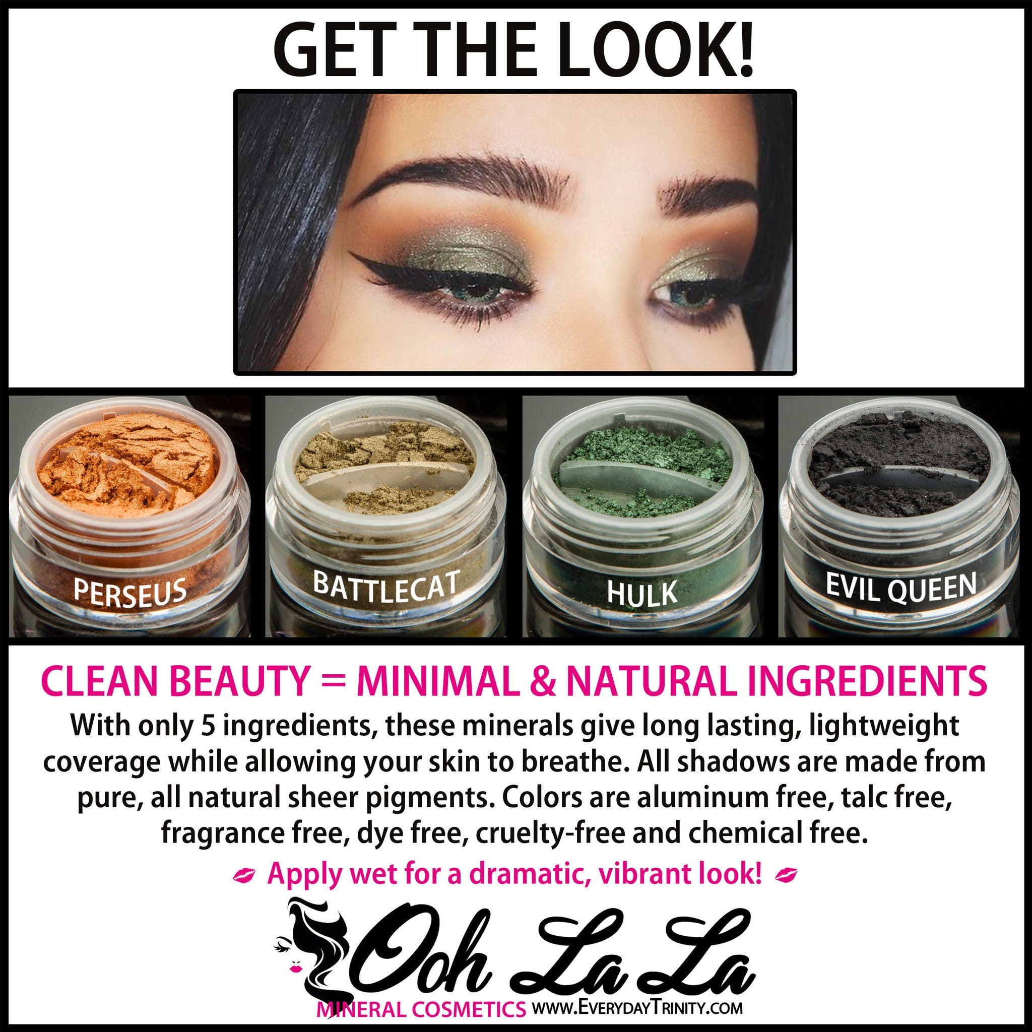 Side view of green mineral eye shadow palette showing textured powder surface and eco-friendly packaging