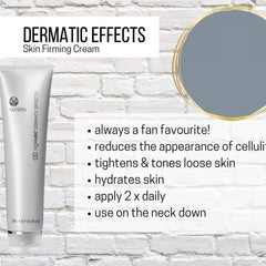 Elegant white tube of NuSkin Dermatic Body Contouring Lotion with silver accents and firming skincare claims