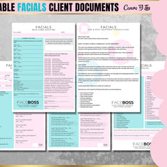 Close-up of a professional skincare consultation form with elegant typography and checkboxes for treatment preferences
