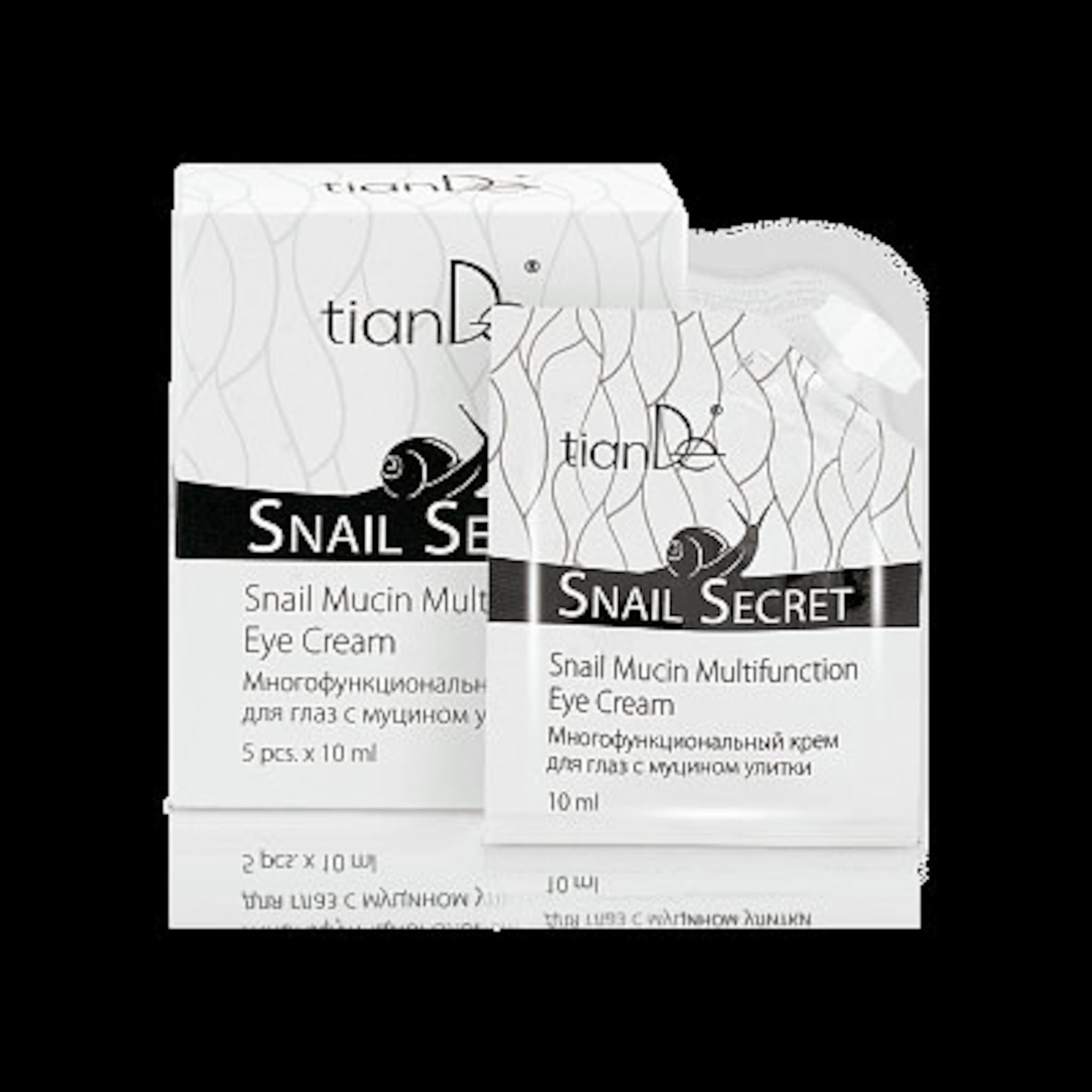 Eye cream product with white packaging, black text, and Tian De brand name visible on the front