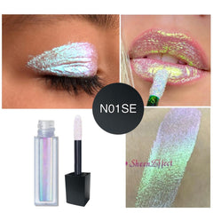 Swatch of shifting mirror chrome liquid eyeshadow on hand showing multichrome color shift effect