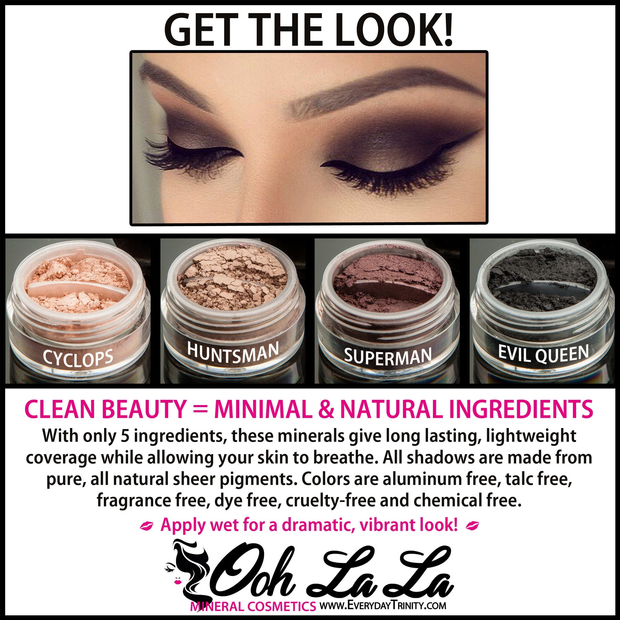 Mineral eye shadow jar with bonus vegan makeup brush nestled beside it on marble surface