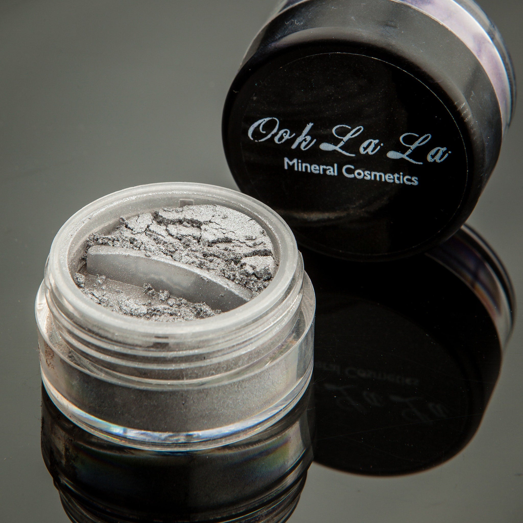 Packaging view of Natural Vegan Mineral Eye Shadow - White Silver  Black - 10g Jar Gluten-Free Cru