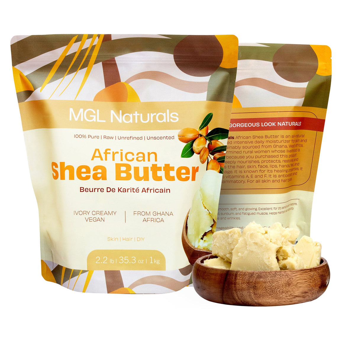 Golden unrefined shea butter in a sleek black jar with minimalist label, showcasing rich creamy texture