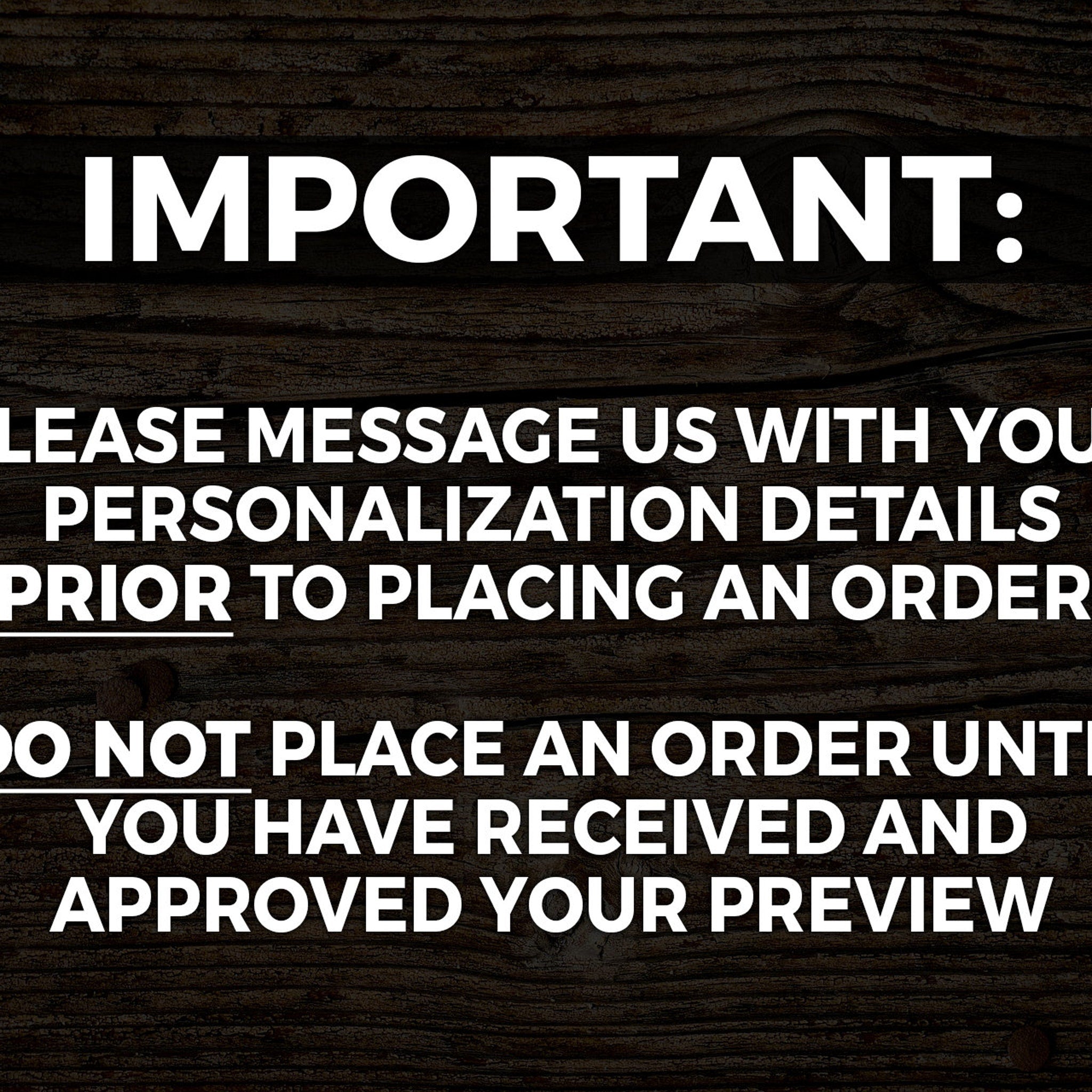 Important message text, white font on a dark wood grain background, Venus Complete LLC instructions