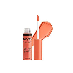 Lip gloss tube with orange gloss, NYX Professional Makeup branding, and applicator wand