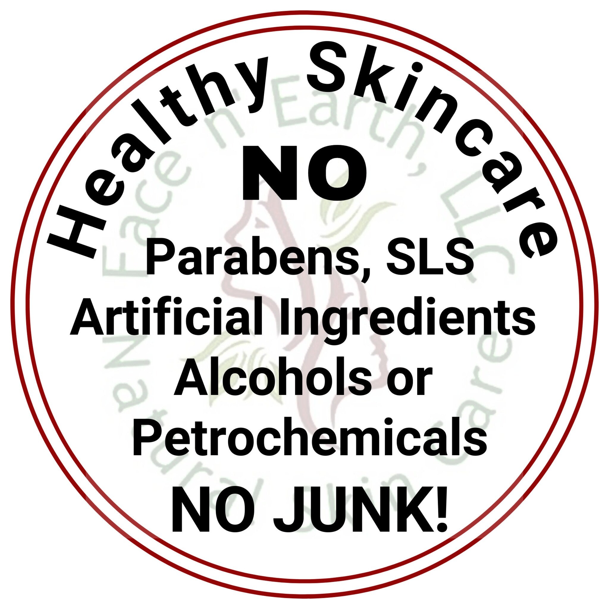 Healthy Skincare logo with red and black text, white background, and a circular design