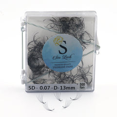 5D premade fans eyelash extensions, black synthetic lashes, clear plastic case, Sen Lash brand