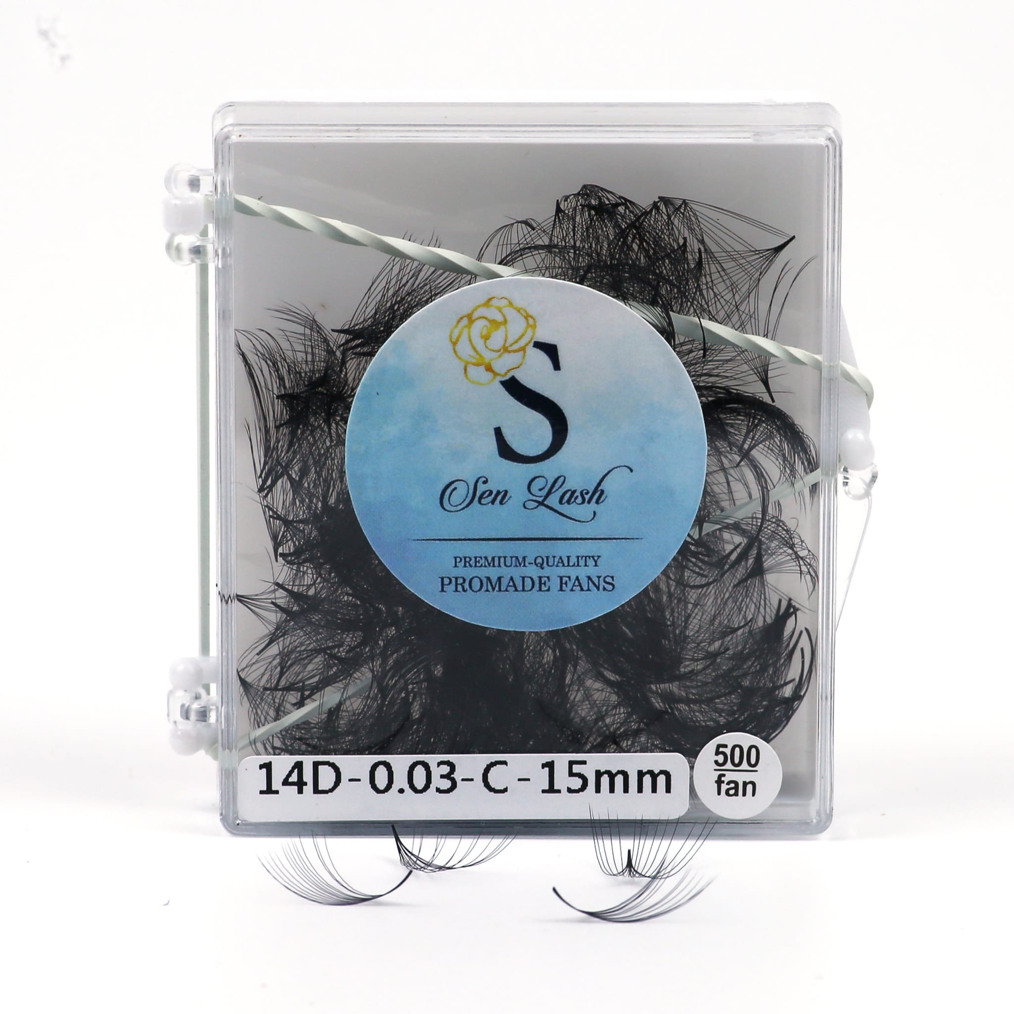 False eyelashes in clear plastic case with black lashes, Sen Lash label visible