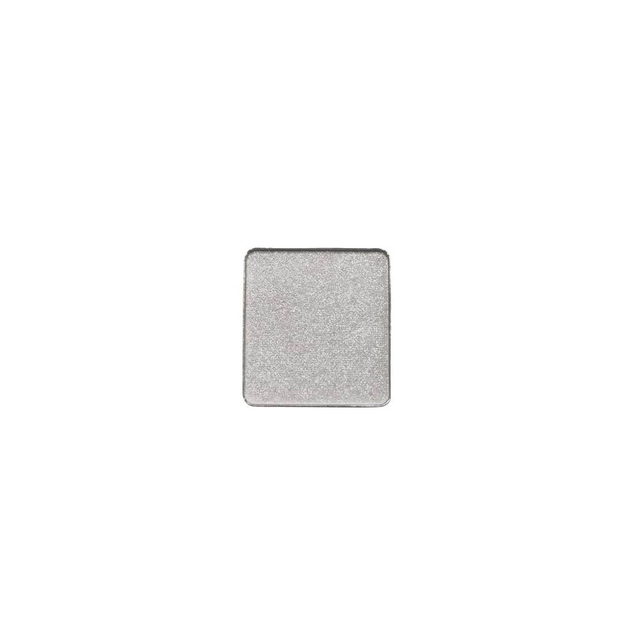 Eyeshadow single in silver, square compact with a textured finish.
