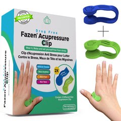 Acupressure clip, blue and green silicone, used on hand for tension relief FAZEN