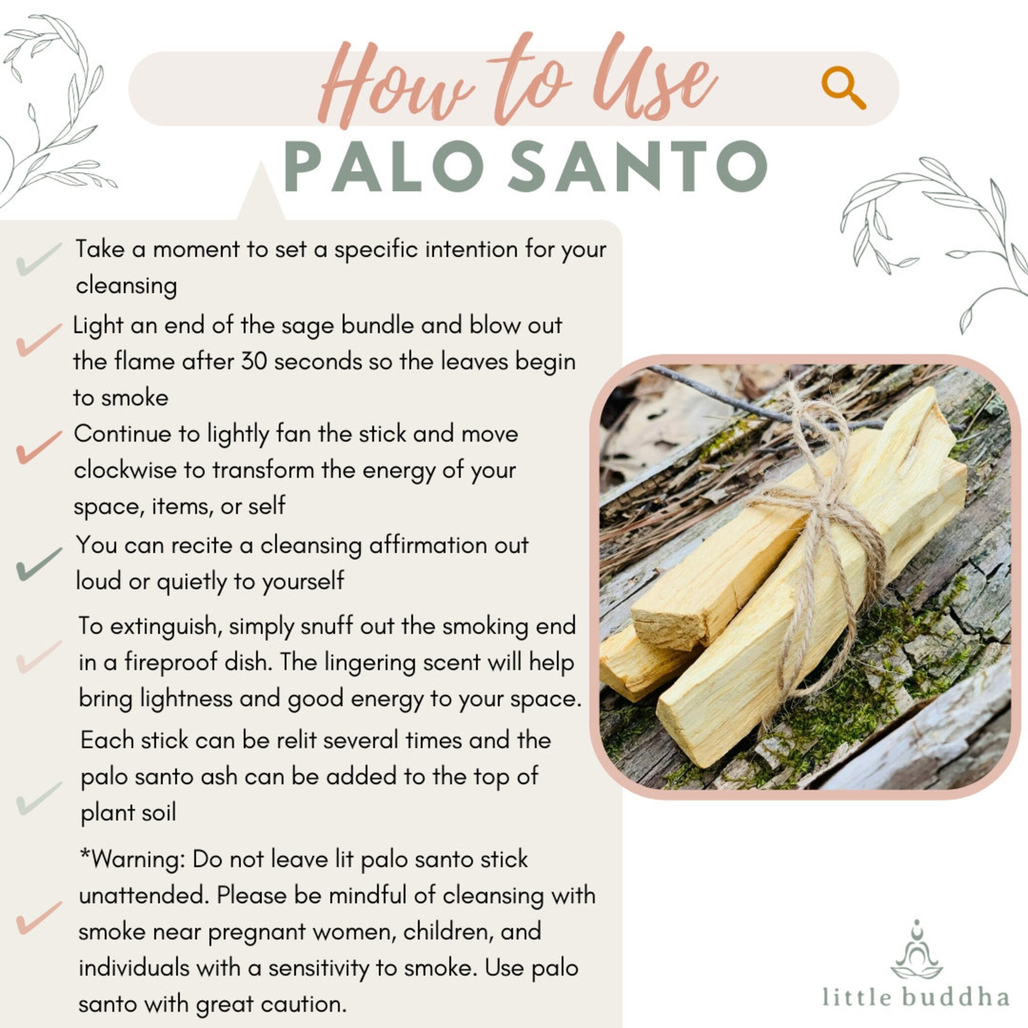 Palo Santo sticks, light brown wood, tied bundle, on wood, Little Buddha brand