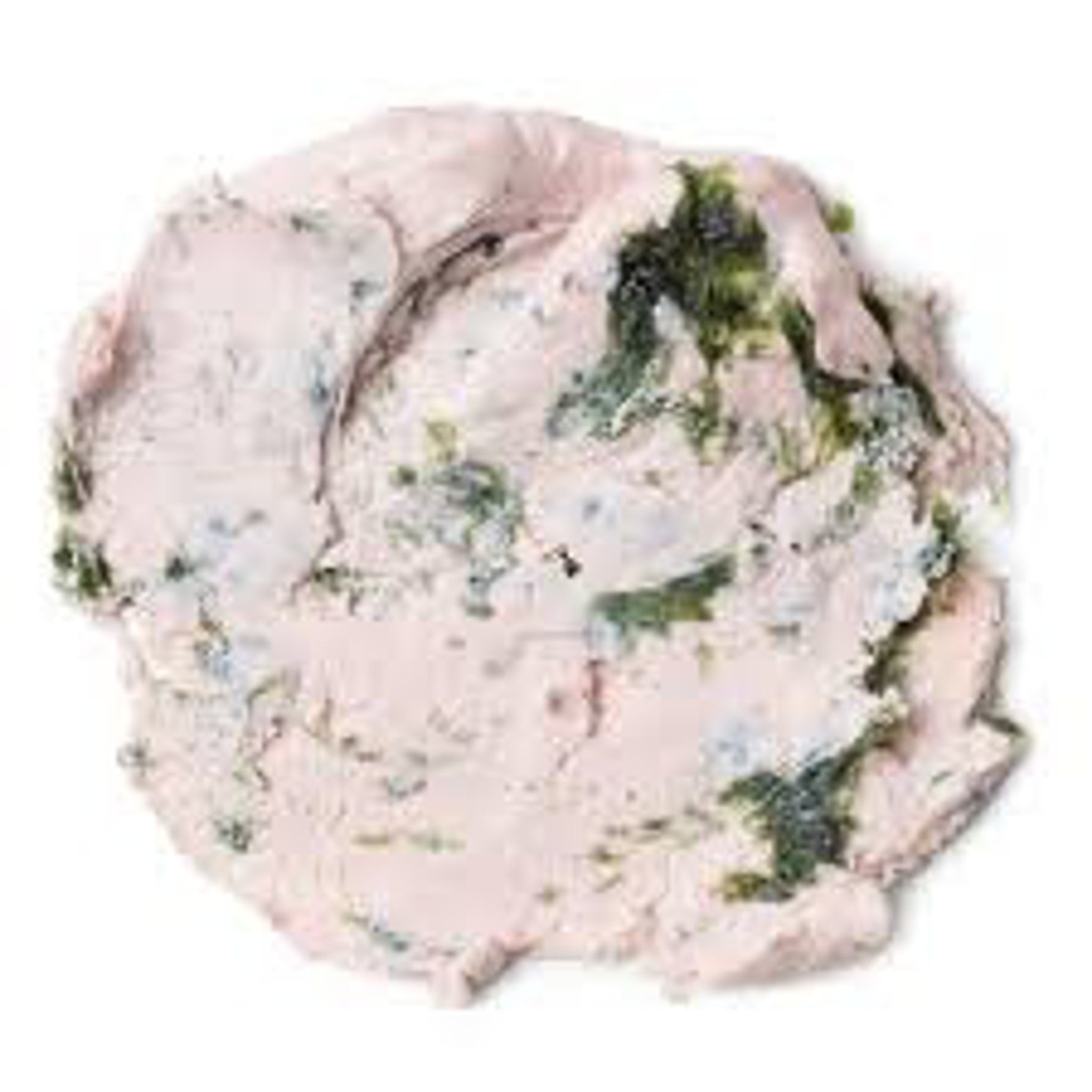 Pink and green textured product with a swirl pattern on white background