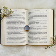 Close-up of Parchment Bookish Beauty Eye Shadow pan showing soft matte beige powder with subtle shimmer particles