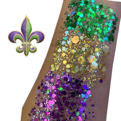Main product view of Mardi Gras Glitter Kit with 3 Chunky Loose Glitters in Iconic Fat Tuesday Colors