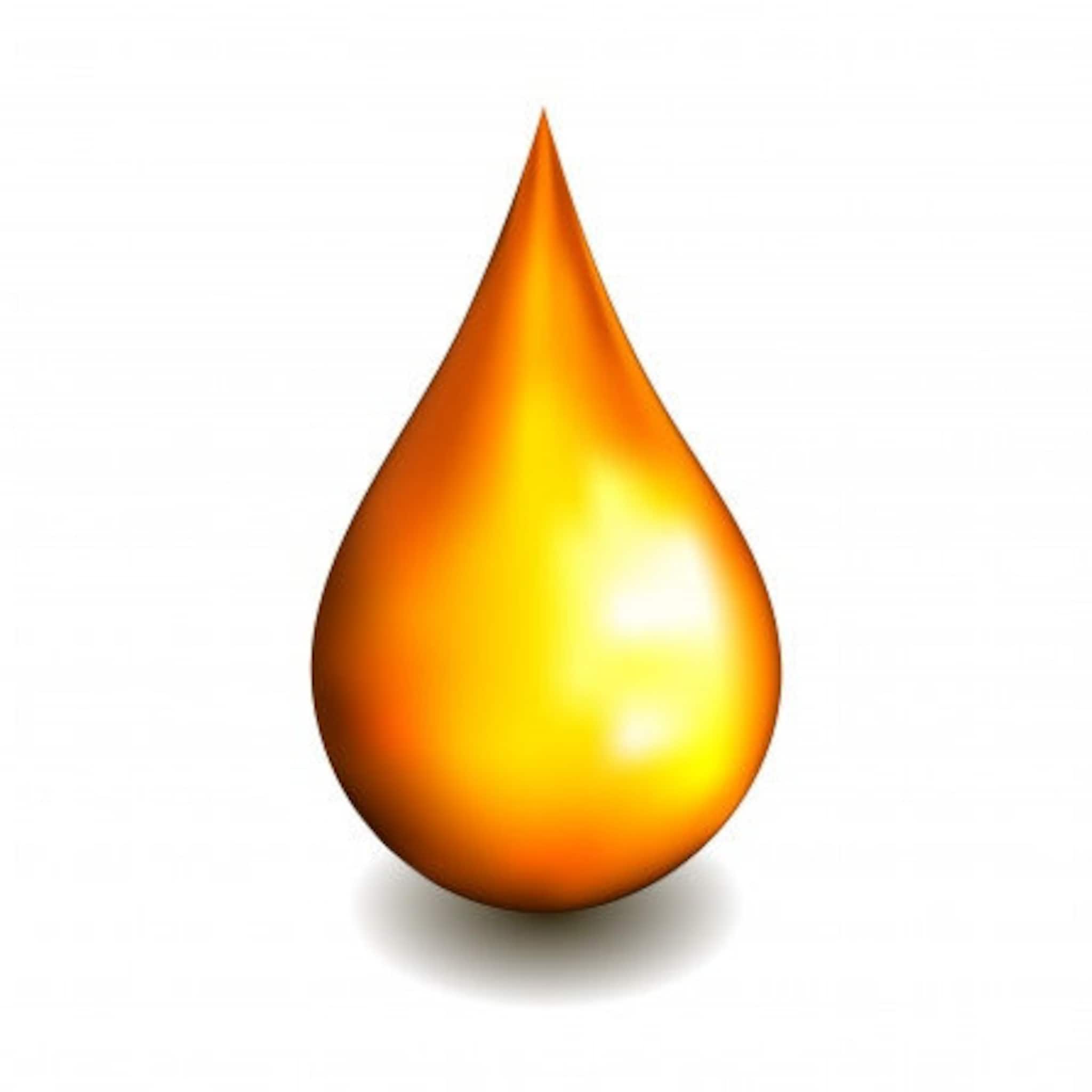 Oil drop illustration, orange and yellow gradient, glossy finish, with shadow under it