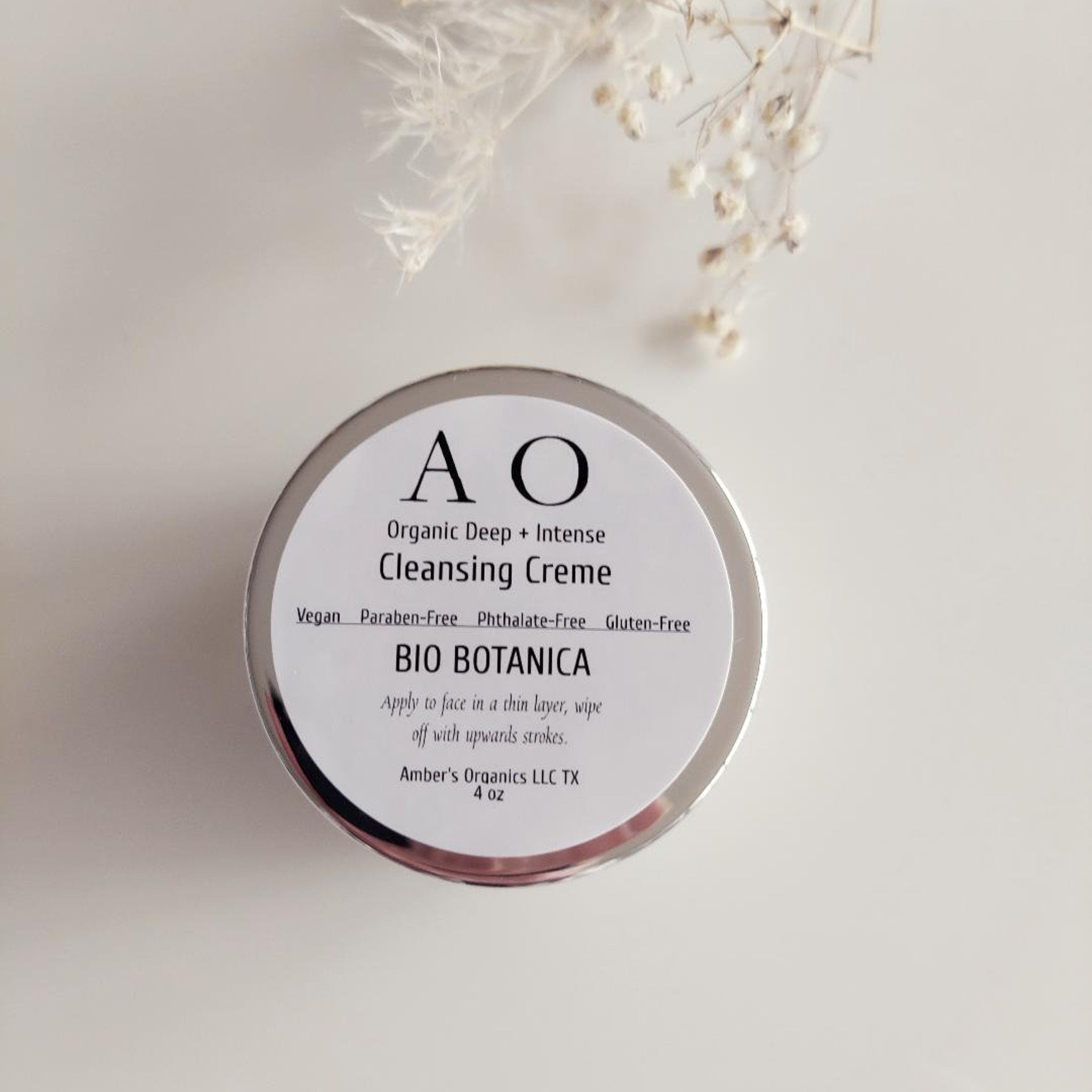 Cleansing Creme jar, silver rimmed container with white label, BIO BOTANICA text visible