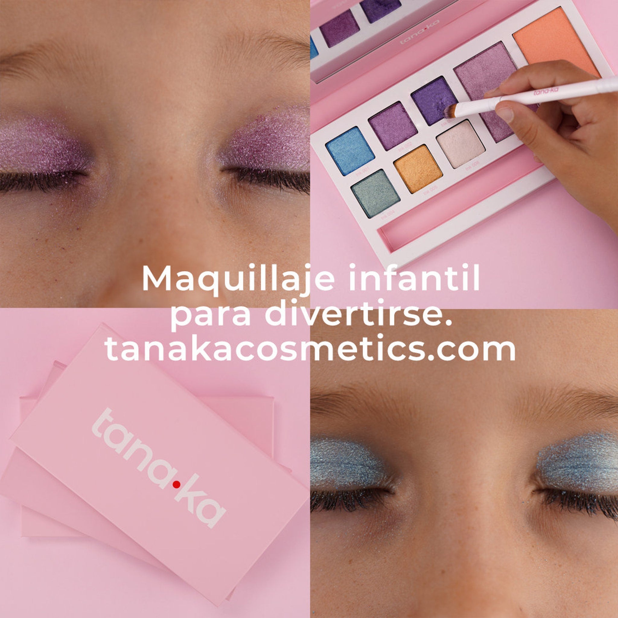 Girl applying natural pink and brown eye shadow with included dual-tip brush for a soft, blended look