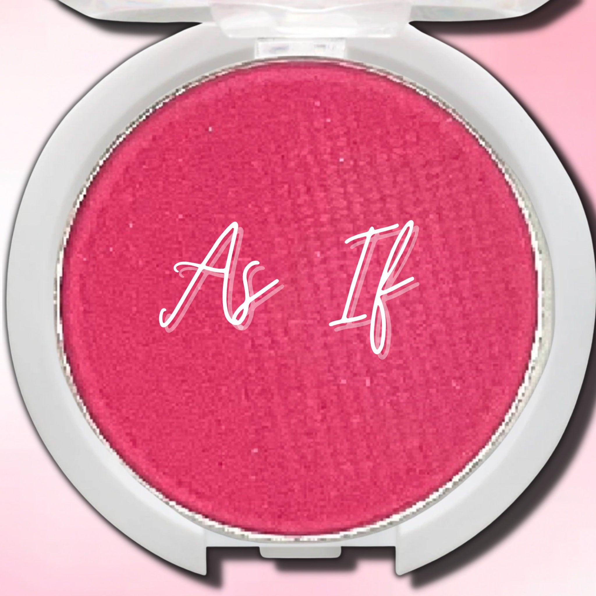 Pink blush compact with white case, silver trim, and "As If" text