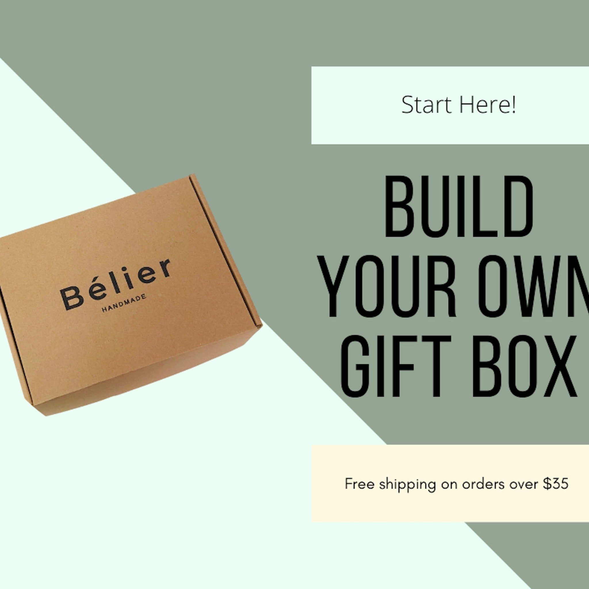 Gift box with brown cardboard, black text, and Béllier Handmade logo for gift giving