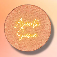 Side view of ASANTE SANA vegan pressed eyeshadow in compact showing smooth matte finish and edge details