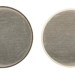Round gray paper texture with brown and white trim, isolated on white background