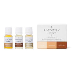 Essential oil blends in yellow, brown, and beige bottles with Young Living and Simplified text