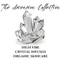 Crystal cluster illustration with clear, faceted, geometric shapes, "The Ascension Collection" text