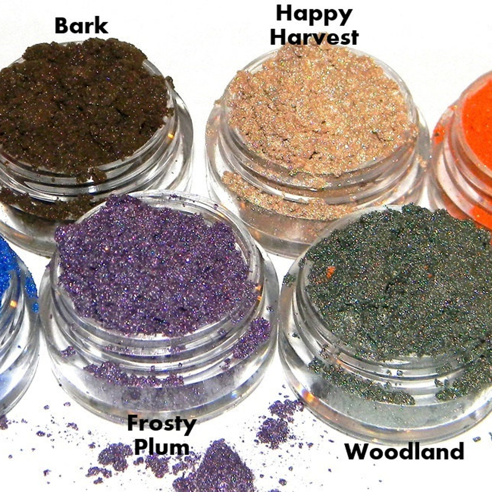 Close-up of shimmery frosty plum purple eyeshadow pan showing metallic sheen and smooth pressed texture