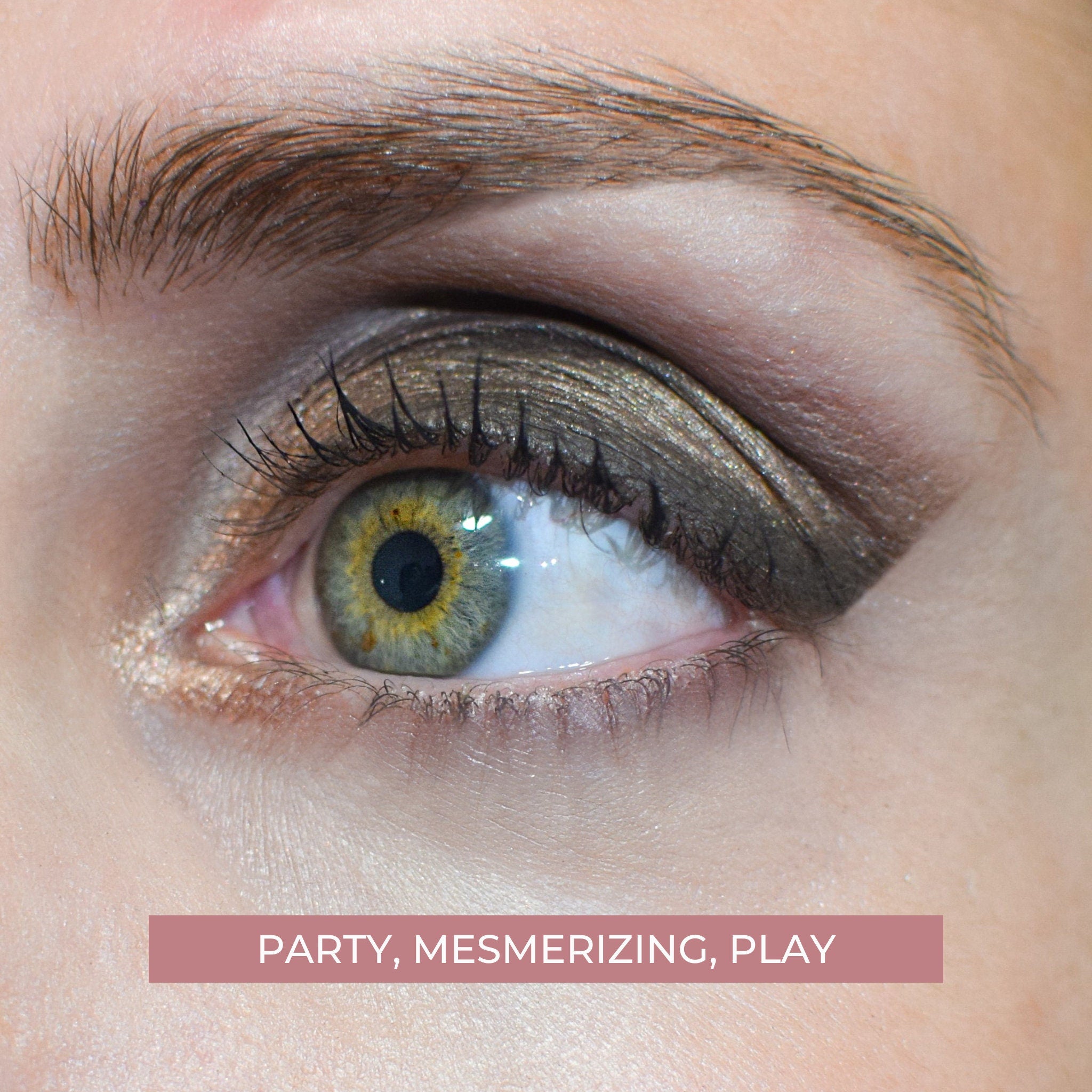 Side view of Promising Eye Shadow palette showing six matte and shimmer shades in warm neutrals and berry tones