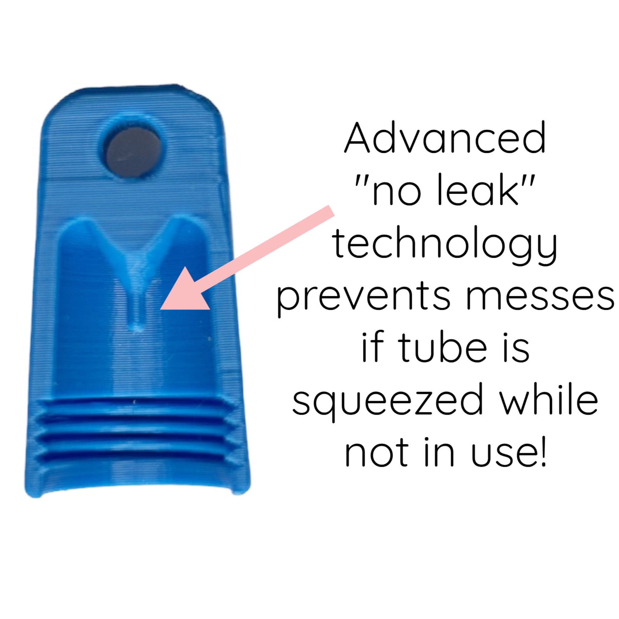 Tube holder, blue plastic with ridged texture, prevents messes from squeezed tubes