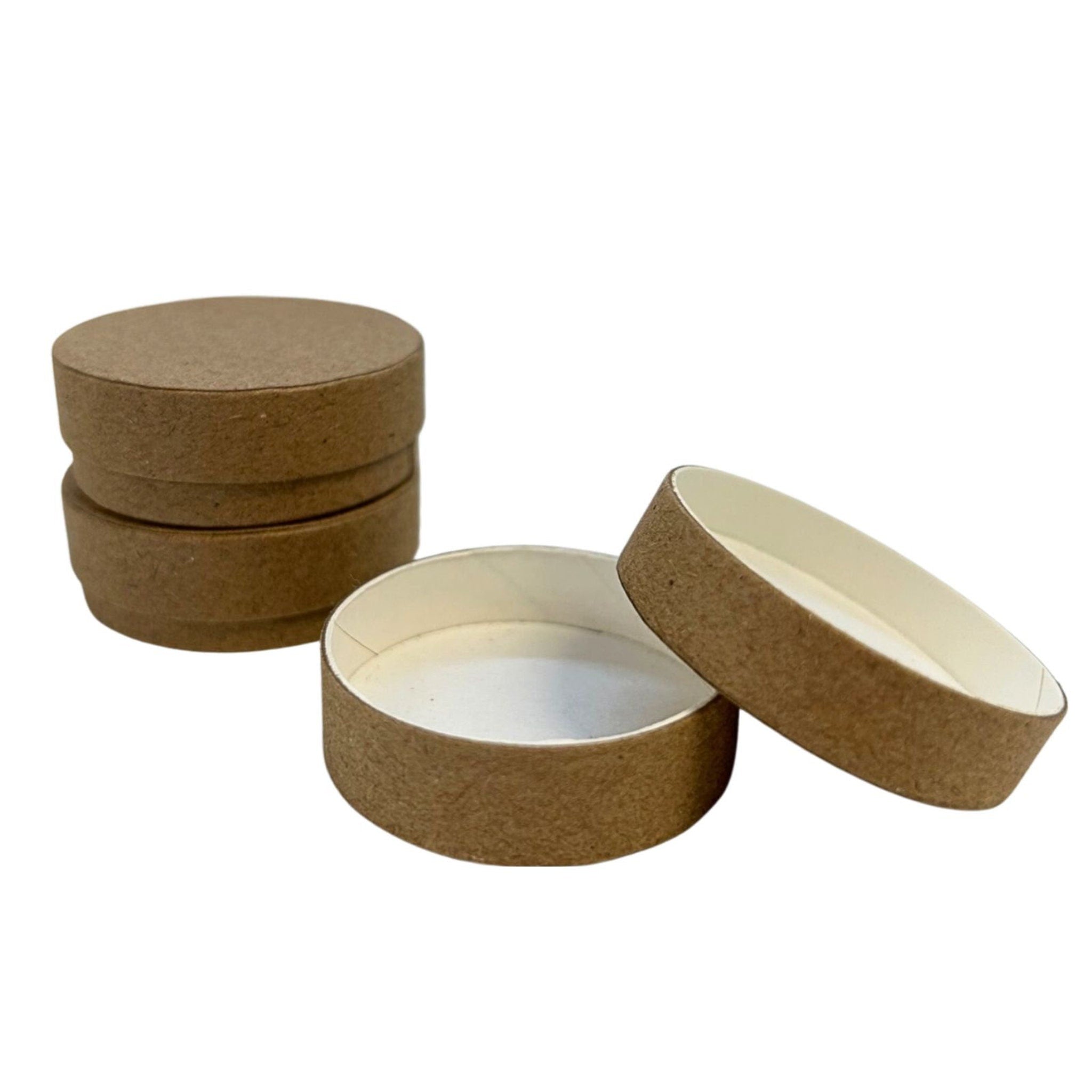Lip balm pots brown kraft paper shallow round style with white interior