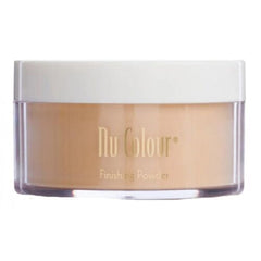 Finishing powder in clear jar with white lid, Nu Colour brand name visible