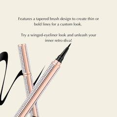 Eyeliner pen with rose gold barrel, rhinestone accents, and black tip for eye makeup