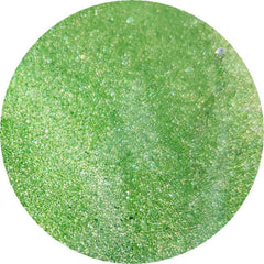 Vibrant green eyeshadow pan with shimmer finish in sleek black compact